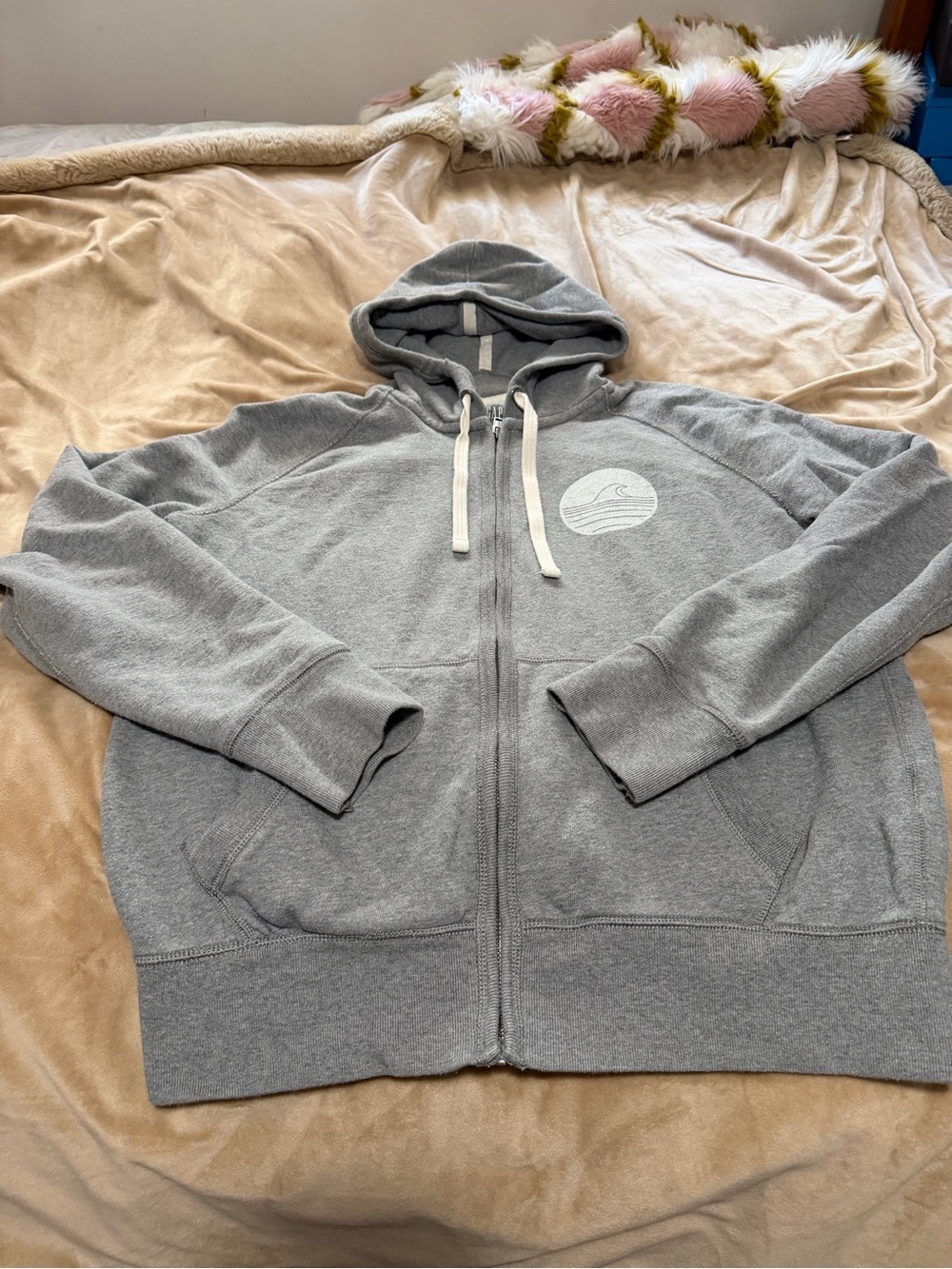 Gap Surf Local Zip-Up Gray Hoodie with Wave Logo Size Large Unisex